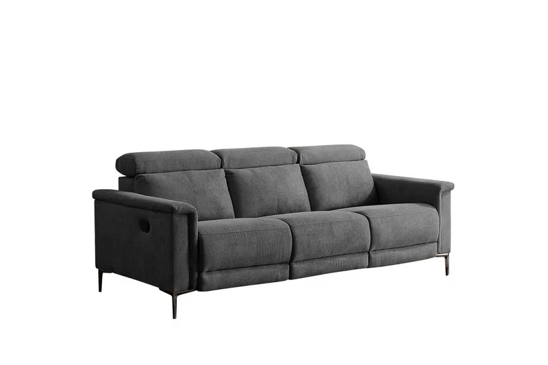 Sofa 3-seter Lund Antrasitt, Belfast-stoff, Manuell hvilestol, Antrasitt, Belfast-stoff, Manuell hvilestol