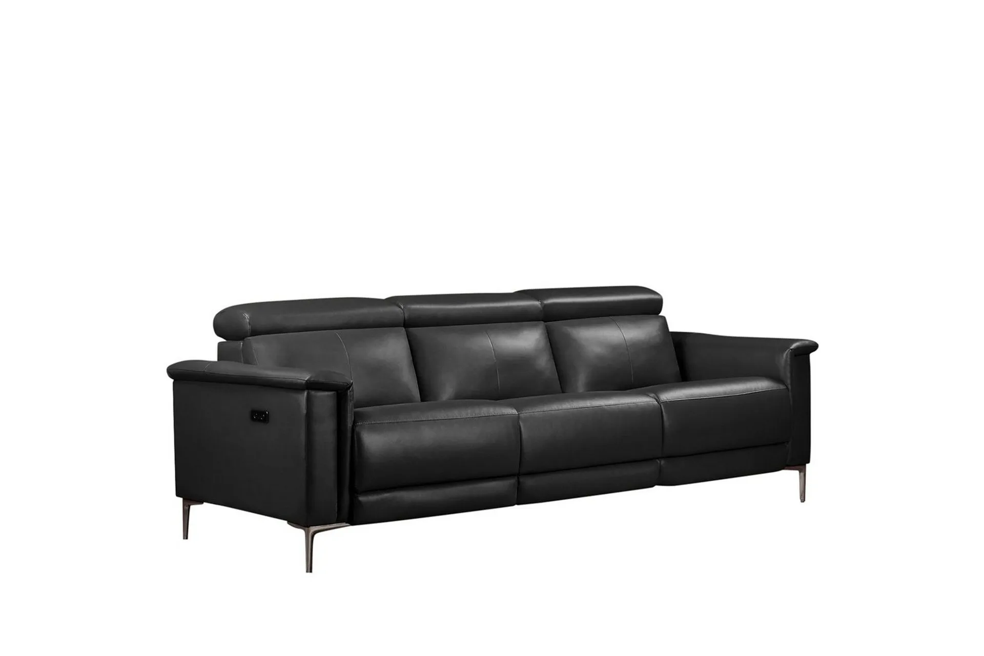 Sofa 3-seter Lund Grå, Lær/PU, Elektrisk recliner - Grå, Lær/PU, Elektrisk recliner