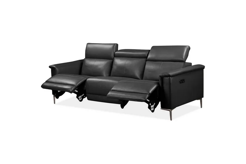Sofa 3-seter Lund Grå, Lær/PU, Elektrisk recliner - Grå, Lær/PU, Elektrisk recliner - Møbler - Sofaer - Sofa 3 seter
