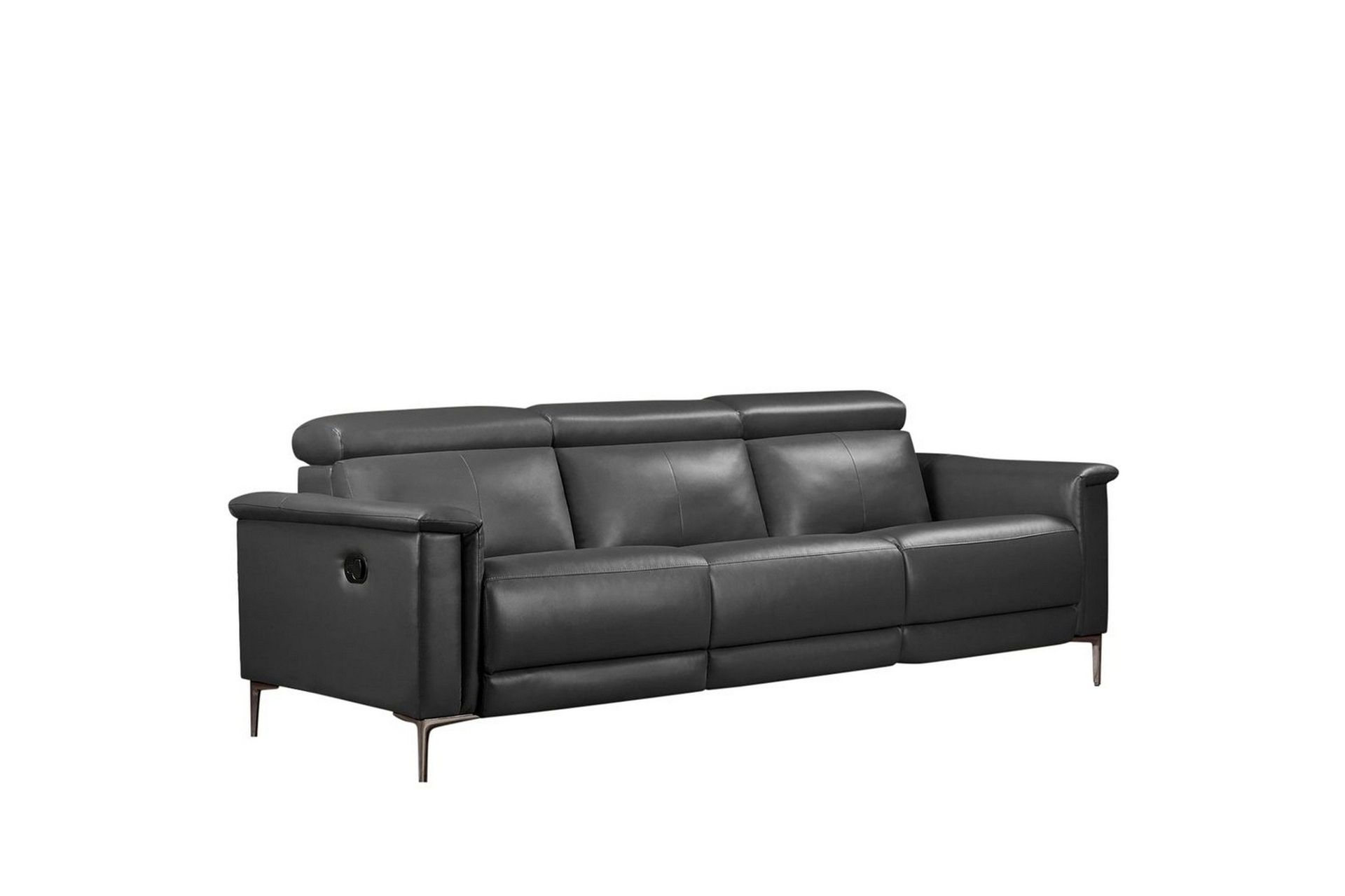 Sofa 3-seter Lund Grå, Lær/PU, Manuell hvilestol - Grå, Lær/PU, Manuell hvilestol