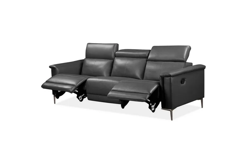 Sofa 3-seter Lund Grå, PU, Manuell hvilestol - Grå, PU, Manuell hvilestol - Møbler - Sofaer - Sofa 3 seter