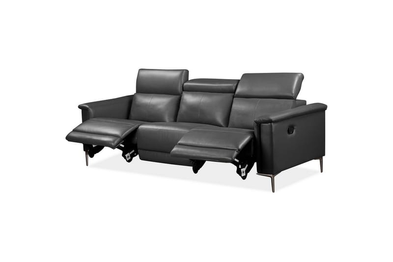 Sofa 3-seter Lund Grå, PU, Manuell hvilestol - Grå, PU, Manuell hvilestol - Møbler - Sofaer - Sofa 3 seter