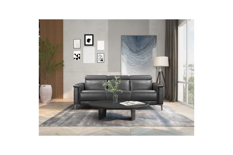 Sofa 3-seter Lund Grå, PU, Manuell hvilestol - Grå, PU, Manuell hvilestol - Møbler - Sofaer - Sofa 3 seter