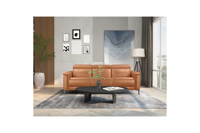 Sofa 3-seter Lund Kognac, Lær/PU, Manuell hvilestol - Kognac, Lær/PU, Manuell hvilestol - Møbler - Sofaer - Sofa 3 seter