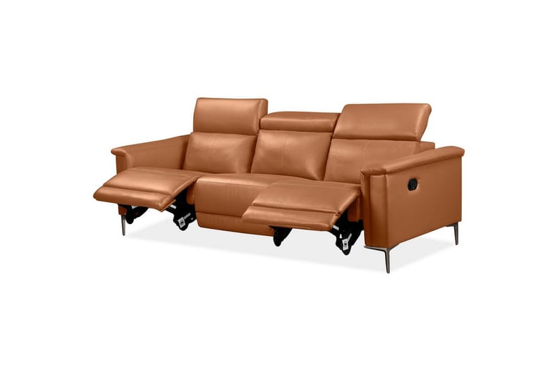 Sofa 3-seter Lund Kognac, Lær/PU, Manuell hvilestol - Kognac, Lær/PU, Manuell hvilestol - Møbler - Sofaer - Sofa 3 seter