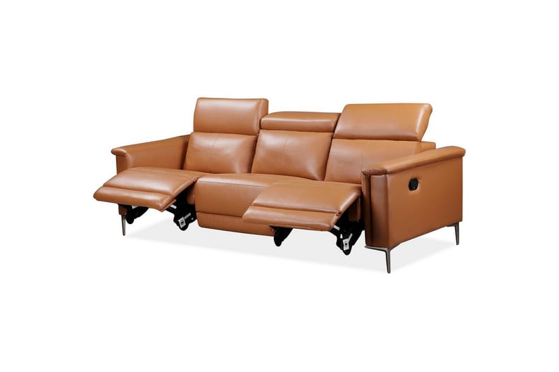 Sofa 3-seter Lund Kognac, PU, Manuell hvilestol - Kognac, PU, Manuell hvilestol - Møbler - Sofaer - Sofa 3 seter