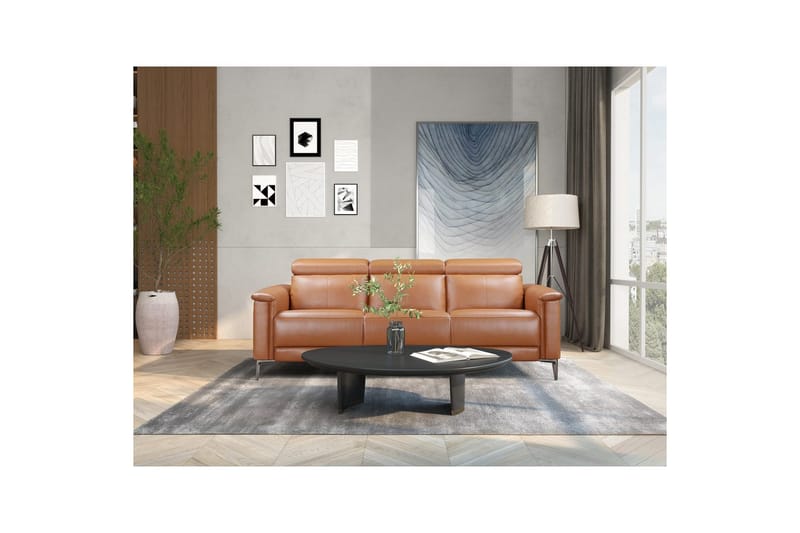 Sofa 3-seter Lund Kognac, PU, Manuell hvilestol - Kognac, PU, Manuell hvilestol - Møbler - Sofaer - Sofa 3 seter