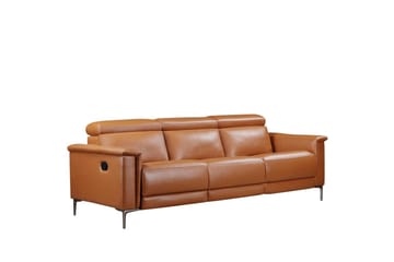 Sofa 3-seter Lund Kognac, PU, Manuell hvilestol