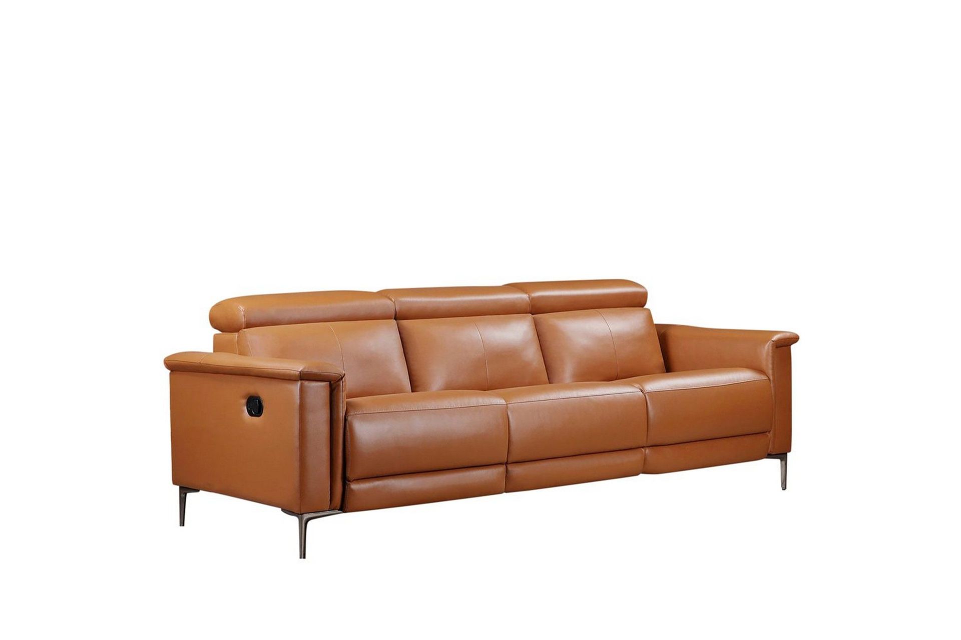 Sofa 3-seter Lund Kognac, PU, Manuell hvilestol - Kognac, PU, Manuell hvilestol