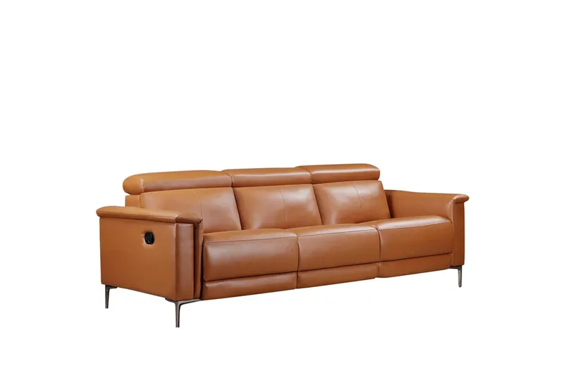 Sofa 3-seter Lund Kognac, PU, Manuell hvilestol, Kognac, PU, Manuell hvilestol