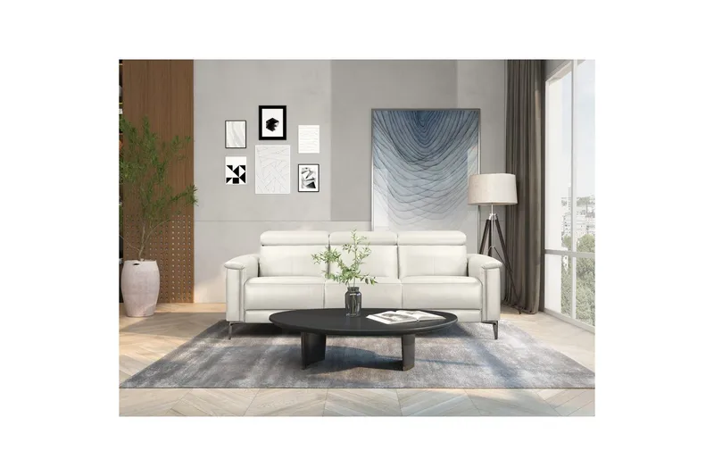 Sofa 3-seter Lund Krem, Lær/PU, Elektrisk recliner - Krem, Lær/PU, Elektrisk recliner - Møbler - Sofaer - Sofa 3 seter