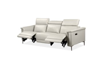 Sofa 3-seter Lund Krem, Lær/PU, Elektrisk recliner - Krem, Lær/PU, Elektrisk recliner - Møbler - Sofaer - Sofa 3 seter