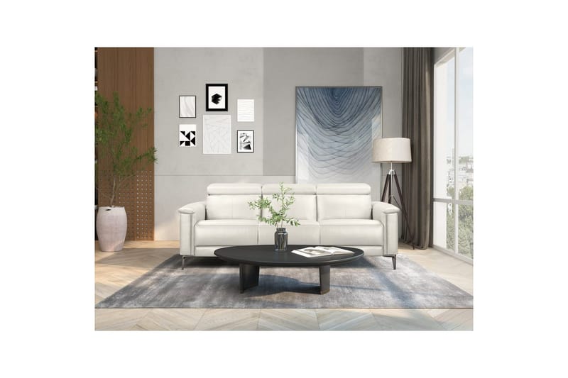Sofa 3-seter Lund Krem, Lær/PU, Manuell hvilestol - Krem, Lær/PU, Manuell hvilestol - Møbler - Sofaer - Skinnsofaer