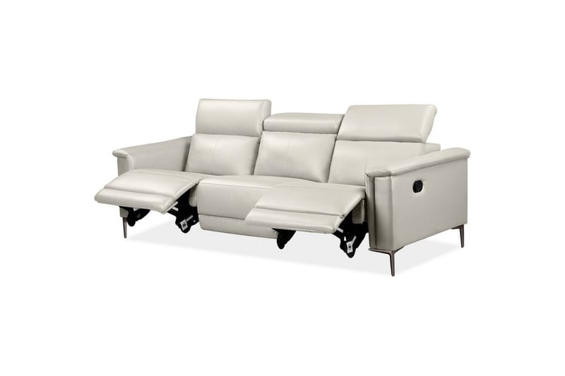Sofa 3-seter Lund Krem, Lær/PU, Manuell hvilestol - Krem, Lær/PU, Manuell hvilestol - Møbler - Sofaer - Skinnsofaer