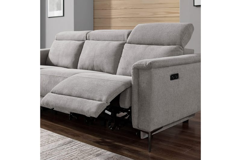 Sofa 3-seter Lund Lys grå, Belfast-stoff, Elektrisk recliner - Lys grå, Belfast-stoff, Elektrisk recliner - Møbler - Sofaer - Sofa 3 seter