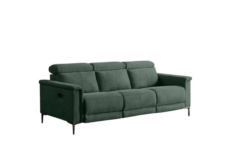 Sofa 3-seter Lund Mørk grønn, Belfast-stoff, Elektrisk recliner, Mørk grønn, Belfast-stoff, Elektrisk recliner