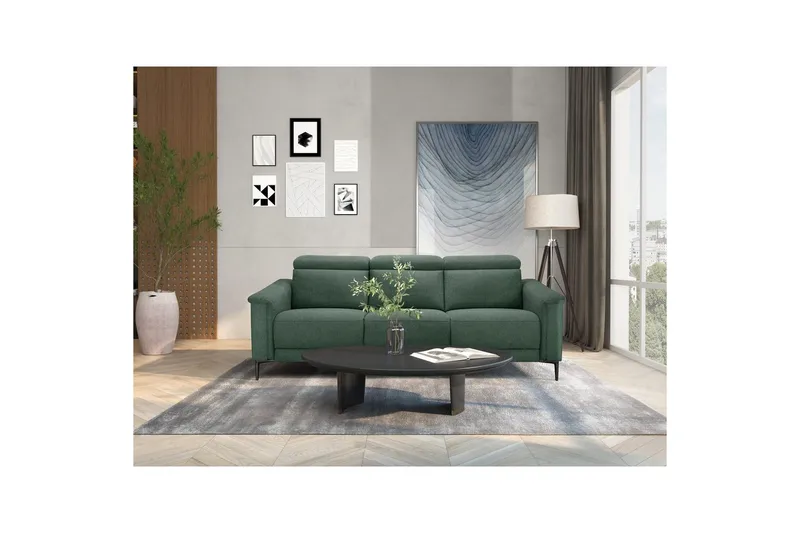 Sofa 3-seter Lund Mørk grønn, Belfast-stoff, Elektrisk recliner - Mørk grønn, Belfast-stoff, Elektrisk recliner - Møbler - Sofaer - Sofa 3 seter