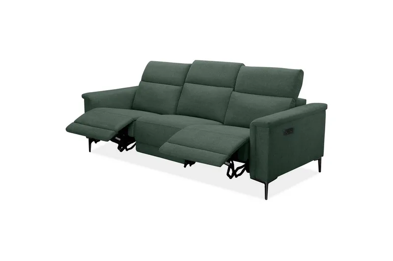Sofa 3-seter Lund Mørk grønn, Belfast-stoff, Elektrisk recliner - Mørk grønn, Belfast-stoff, Elektrisk recliner - Møbler - Sofaer - Sofa 3 seter