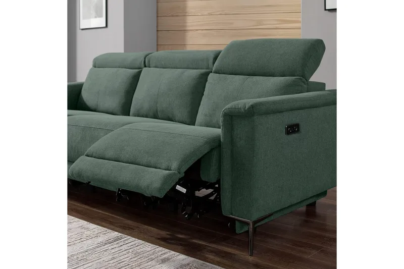 Sofa 3-seter Lund Mørk grønn, Belfast-stoff, Elektrisk recliner - Mørk grønn, Belfast-stoff, Elektrisk recliner - Møbler - Sofaer - Sofa 3 seter