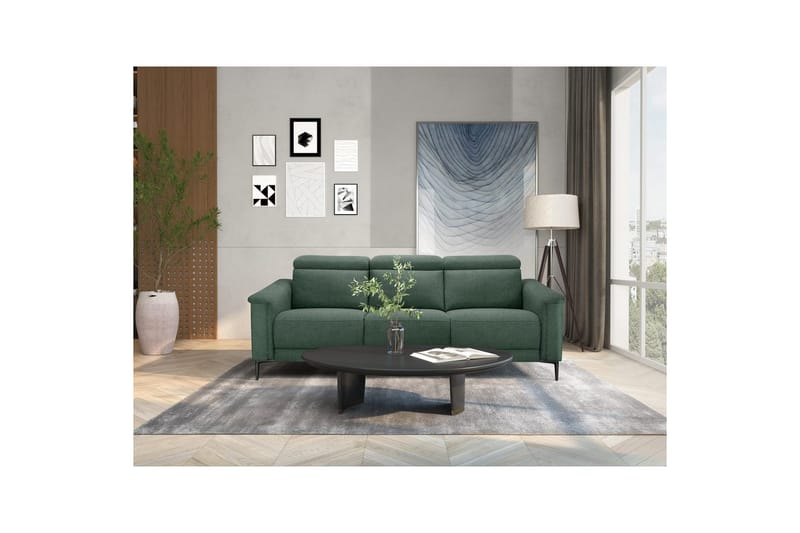Sofa 3-seter Lund Mørk grønn, Belfast-stoff, Manuell hvilestol - Mørk grønn, Belfast-stoff, Manuell hvilestol - Møbler - Sofaer - Reclinersofaer