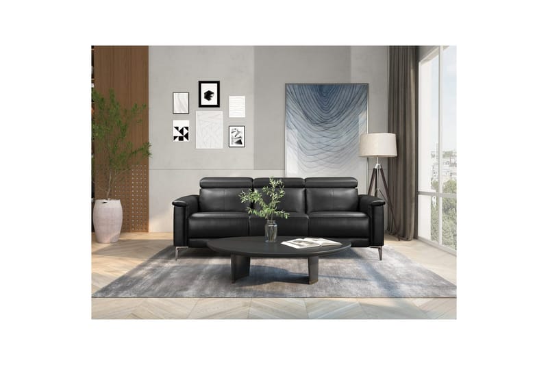 Sofa 3-seter Lund Svart, Lær/PU, Elektrisk recliner - Svart, Lær/PU, Elektrisk recliner - Møbler - Sofaer - Skinnsofaer