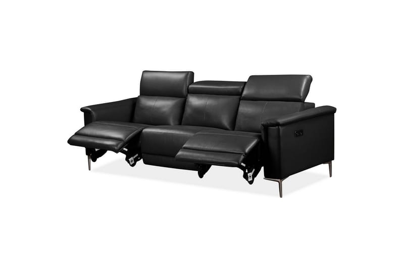 Sofa 3-seter Lund Svart, Lær/PU, Elektrisk recliner - Svart, Lær/PU, Elektrisk recliner - Møbler - Sofaer - Skinnsofaer