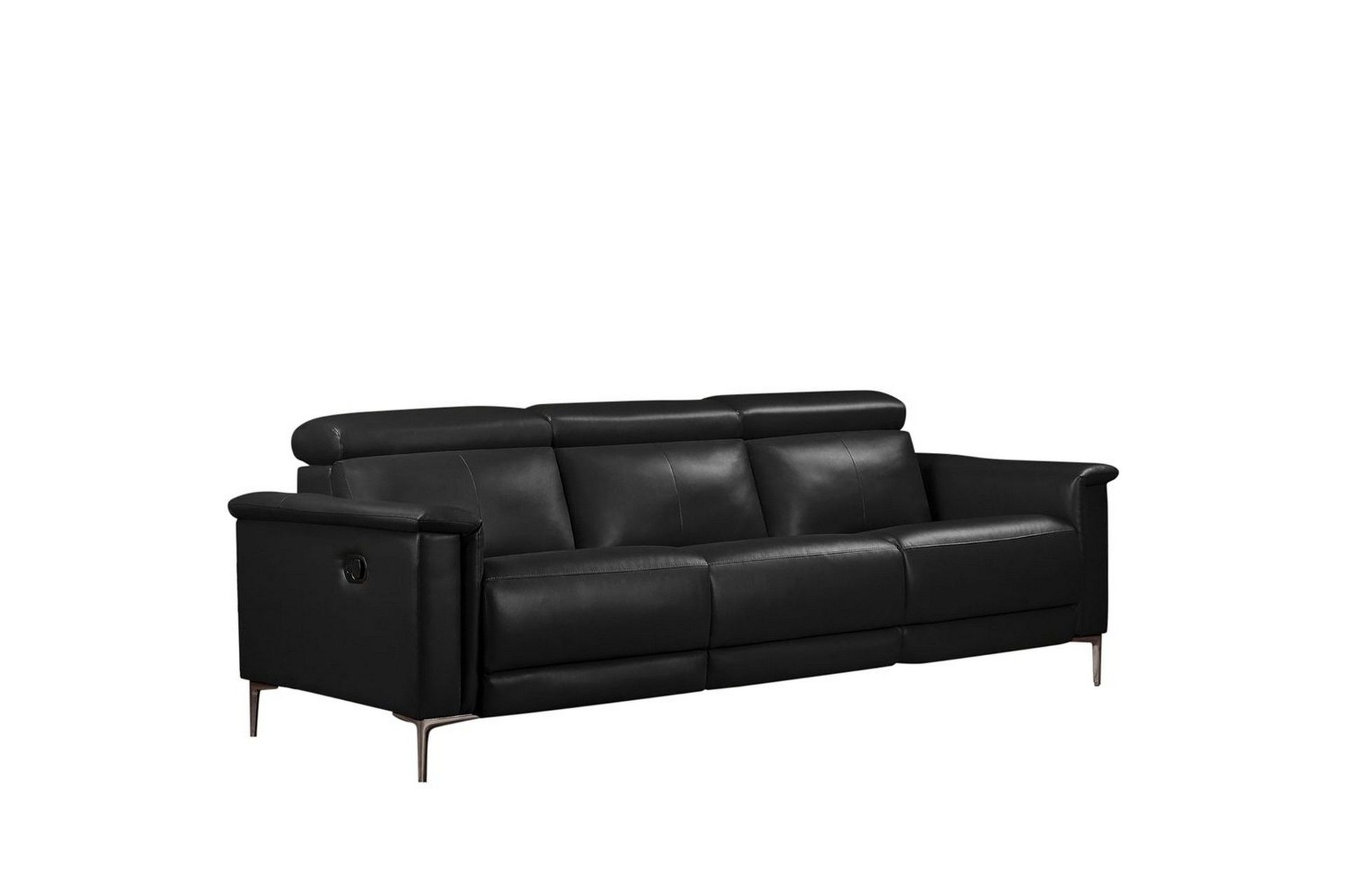 Sofa 3-seter Lund Svart, PU, Manuell hvilestol - Svart, PU, Manuell hvilestol