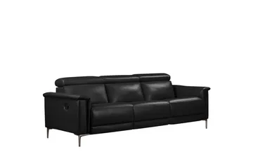 Sofa 3-seter Lund Svart, PU, Manuell hvilestol