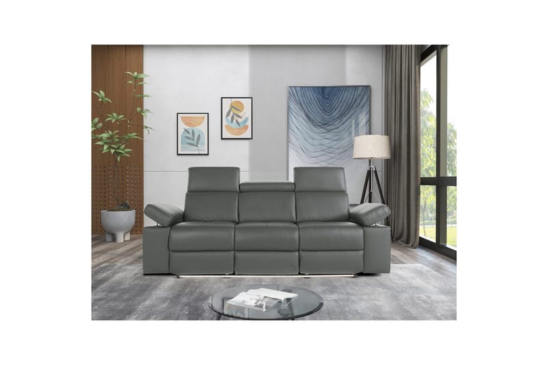 Sofa 3-seter Rayland Grå, Lær/PU, Manuell hvilestol - Grå, Lær/PU, Manuell hvilestol - Møbler - Sofaer - Sofa 3 seter