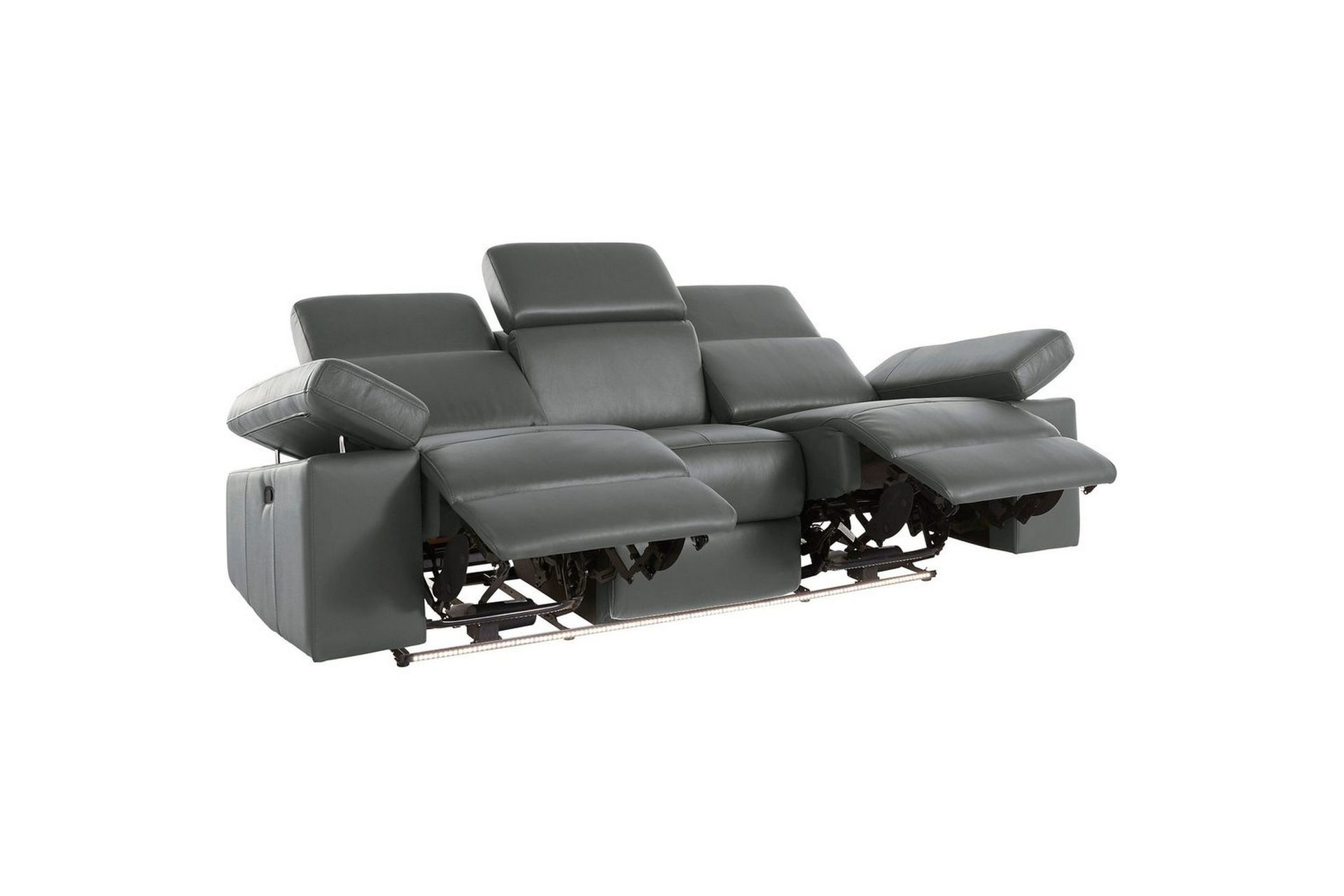 Sofa 3-seter Rayland Grå, Lær/PU, Manuell hvilestol - Grå, Lær/PU, Manuell hvilestol - Møbler - Sofaer - Sofa 3 seter