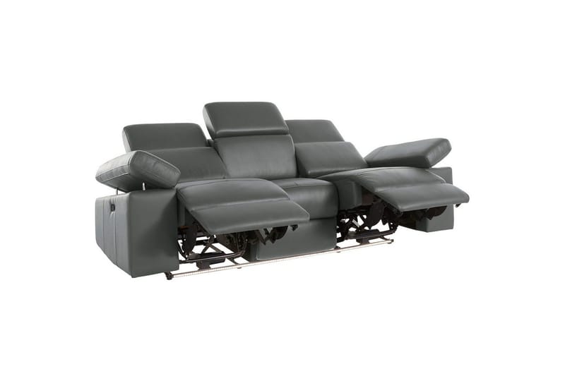 Sofa 3-seter Rayland Grå, Lær/PU, Manuell hvilestol - Grå, Lær/PU, Manuell hvilestol - Møbler - Sofaer - Sofa 3 seter