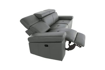 Sofa 3-seter Rayland Grå, Lær/PU, Manuell hvilestol - Grå, Lær/PU, Manuell hvilestol - Møbler - Sofaer - Sofa 3 seter