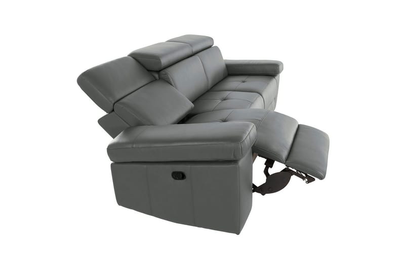 Sofa 3-seter Rayland Grå, Lær/PU, Manuell hvilestol - Grå, Lær/PU, Manuell hvilestol - Møbler - Sofaer - Sofa 3 seter