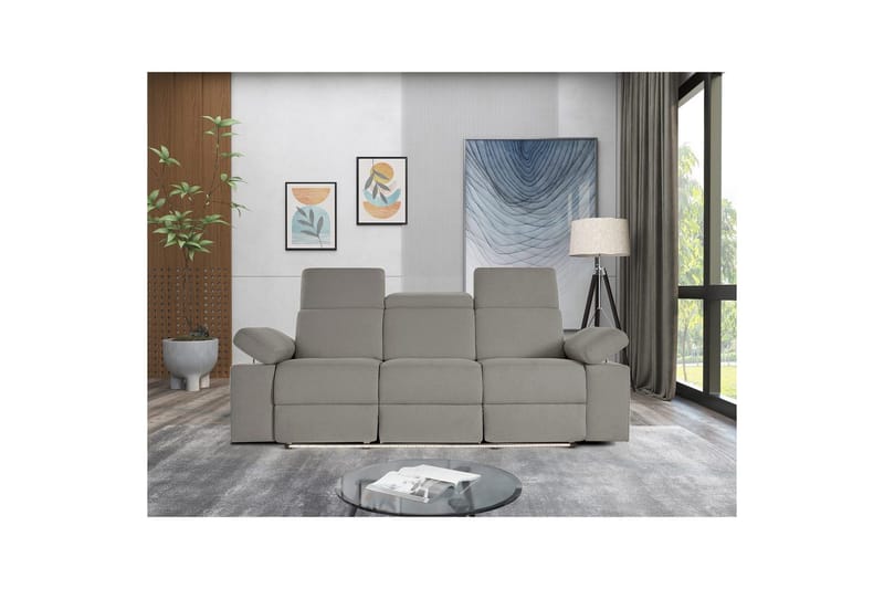 Sofa 3-seter Rayland Grå, Sunday Stoff, Elektrisk recliner - Grå, Sunday Stoff, Elektrisk recliner - Møbler - Sofaer - Sofa 3 seter