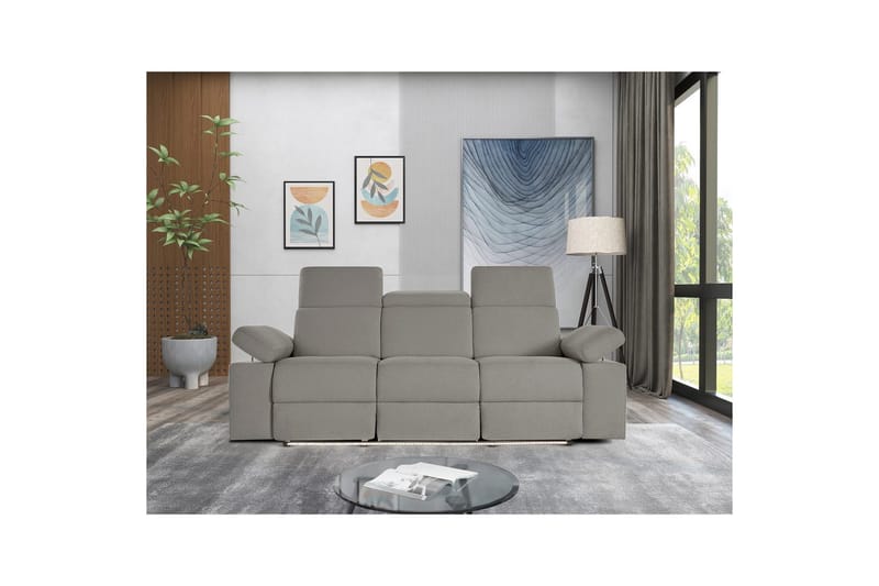 Sofa 3-seter Rayland Grå, Sunday Stoff, Elektrisk recliner - Grå, Sunday Stoff, Elektrisk recliner - Møbler - Sofaer - Reclinersofaer