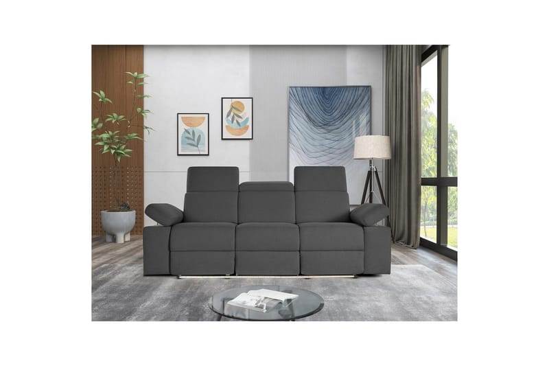 Sofa 3-seter Rayland Grå, Sunday Stoff, Manuell hvilestol - Grå, Sunday Stoff, Manuell hvilestol - Møbler - Sofaer - Sofa 3 seter