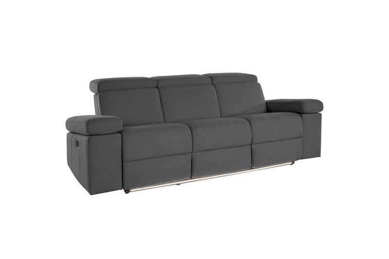 Sofa 3-seter Rayland Grå, Sunday Stoff, Manuell hvilestol, Grå, Sunday Stoff, Manuell hvilestol