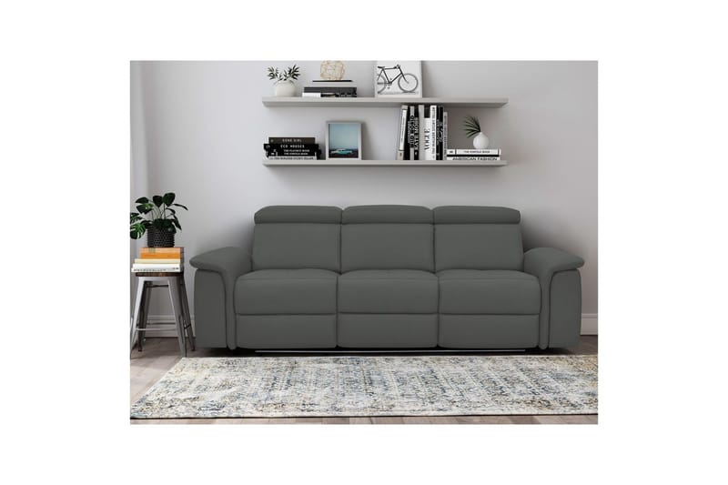 Sofa 3-seter Pareli Grå, PU, Elektrisk recliner - Grå, PU, Elektrisk recliner - Møbler - Sofaer - Sofa 3 seter