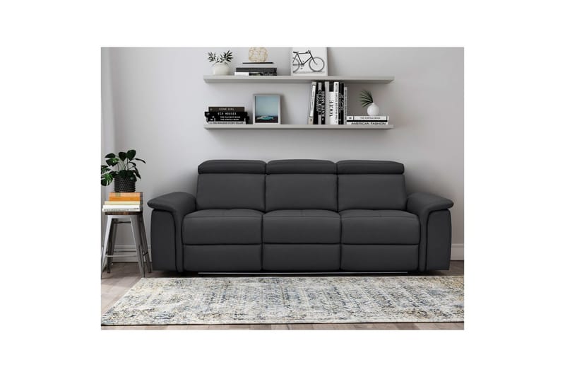 Sofa 3-seter Pareli Svart, Lær/PU, Manuell hvilestol - Svart, Lær/PU, Manuell hvilestol - Møbler - Sofaer - Reclinersofaer