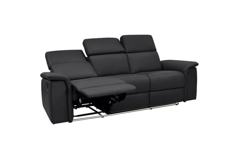 Sofa 3-seter Pareli Svart, Lær/PU, Manuell hvilestol - Svart, Lær/PU, Manuell hvilestol - Møbler - Sofaer - Reclinersofaer