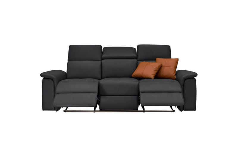 Sofa 3-seter Pareli Svart, Lær/PU, Manuell hvilestol - Svart, Lær/PU, Manuell hvilestol - Møbler - Sofaer - Reclinersofaer
