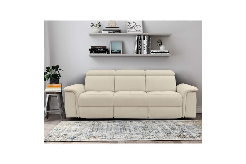 Sofa 3-seter Pareli Hvit, Sunday Stoff, Elektrisk recliner - Hvit, Sunday Stoff, Elektrisk recliner - Møbler - Sofaer - Reclinersofaer