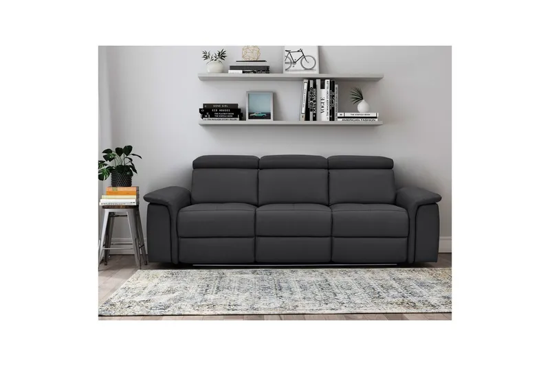 Sofa 3-seter Pareli Svart, Lær/PU, Manuell hvilestol - Svart, Lær/PU, Manuell hvilestol - Møbler - Sofaer - Sofa 3 seter