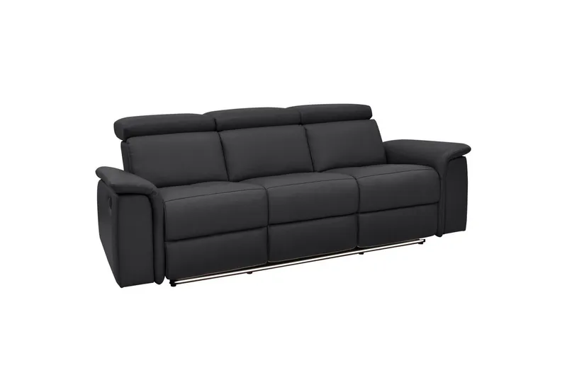 Sofa 3-seter Pareli Svart, Lær/PU, Manuell hvilestol, Svart, Lær/PU, Manuell hvilestol