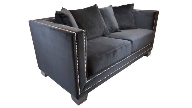 Sofa Henrika 2-seter Onyx Stoff med 4 Puter, onyks svart
