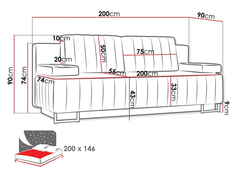 sofa Laguna Lumo 75 - grå - Møbler - Sofaer - Sovesofaer