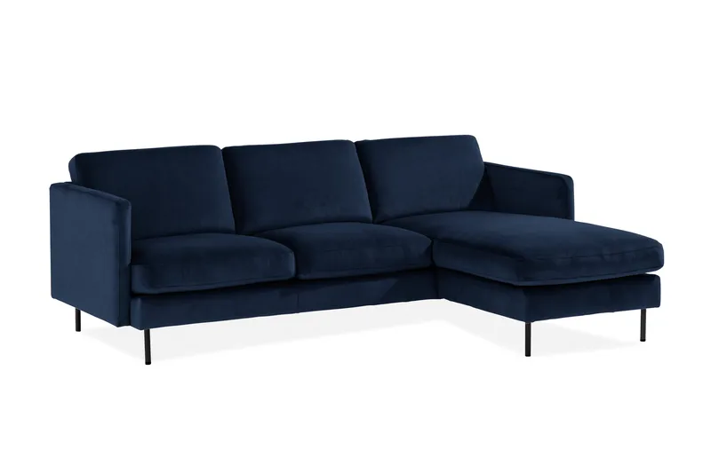 Teodin Fløyelssofa 2-seters med Divan Høyre - Blå - Møbler - Sofaer - Sofa med sjeselong - 2 seters sofa med divan