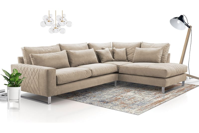 3-seters Hjørnesofa - Beige - Sofa med sjeselong - 3 seters sofa med divan