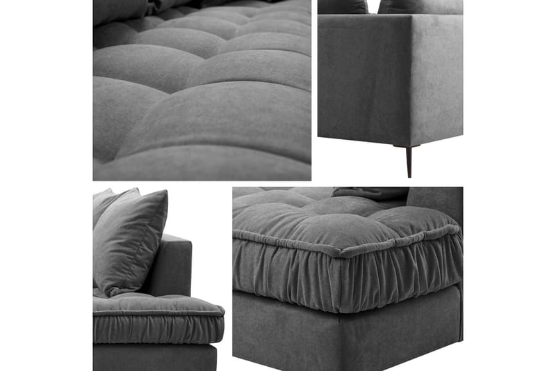 3-seters Hjørnesofa - Blå - Sofa med sjeselong - Fløyel sofaer - 3 seters sofa med divan