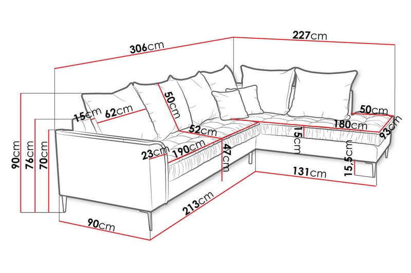 3-seters Hjørnesofa - Blå - Møbler - Sofaer - Sofa med sjeselong